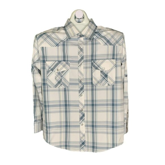Men’s Longsleeve Button Down Pearl Snap Blue & White, Medium By Coevals Club - Picture 1 of 8